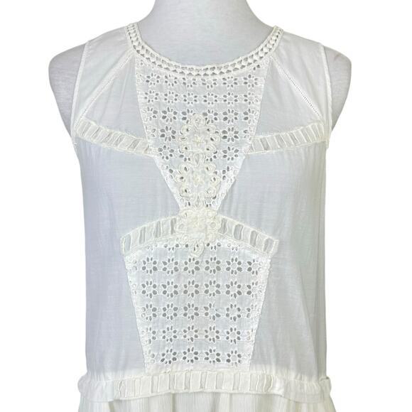 Free People Ivory White Eyelet Frayed Peplum Hem Tunic Tank Sleeveless Top - Picture 4 of 12